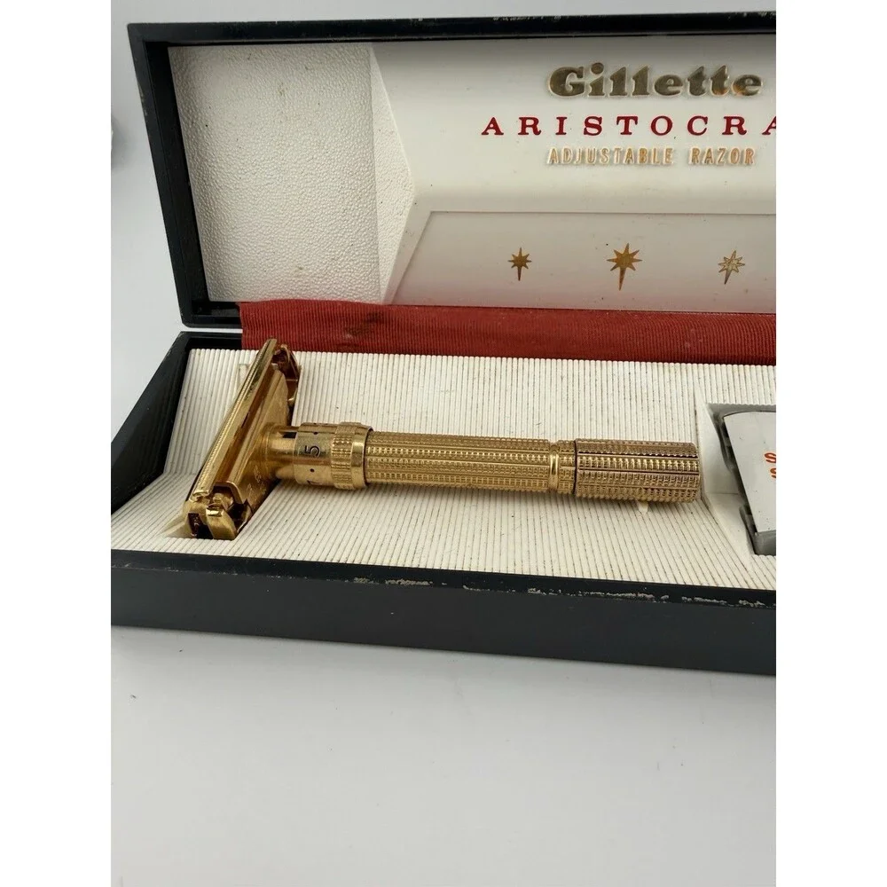 Gillette Aristocrat 1965 Gold Plated Adjustable Razor K-2 Original Box